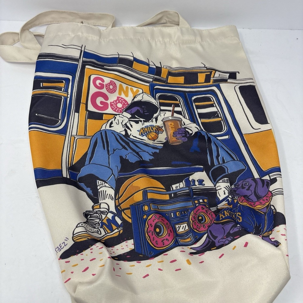 New York Knicks Dunkin Donuts Tote Bag Basketball NYC Graphic Canvas